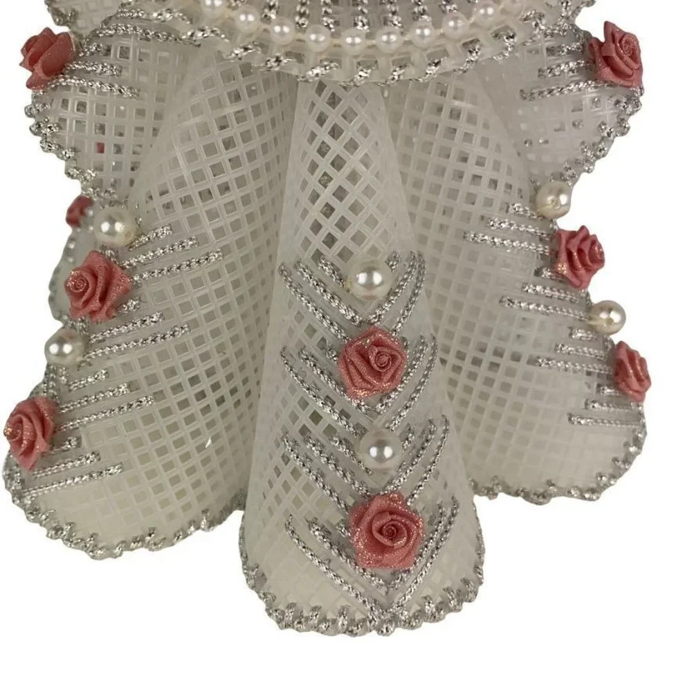 Handmade Vintage Angel Christmas Tree Topper Plastic Canvas Roses Pearl Beads 8
